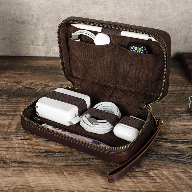 Tech Accessories Case - Borsa Organizer Vintage in Vera Pelle
